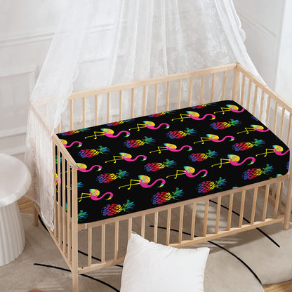 Rainbow Pineapple And Flamingo Print Baby Crib Sheet