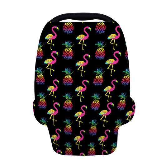 Rainbow Pineapple And Flamingo Print Baby Seat Cover