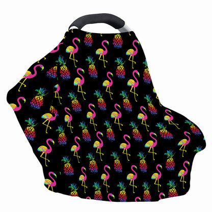 Rainbow Pineapple And Flamingo Print Baby Seat Cover