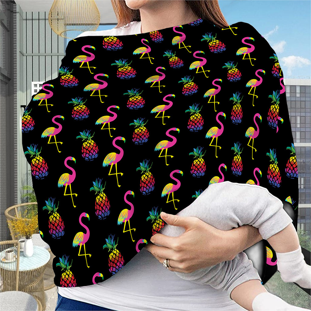 Rainbow Pineapple And Flamingo Print Baby Seat Cover
