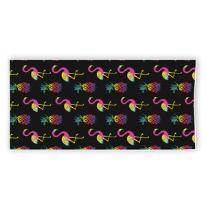 Rainbow Pineapple And Flamingo Print Beach Towel