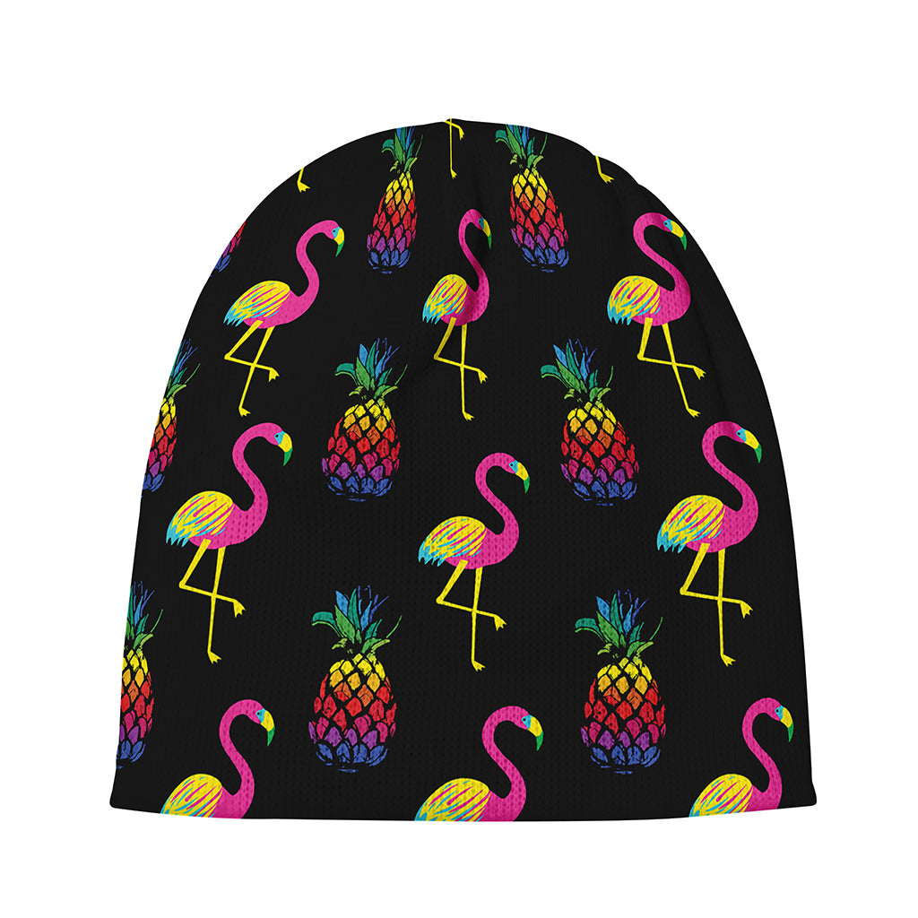 Rainbow Pineapple And Flamingo Print Beanie