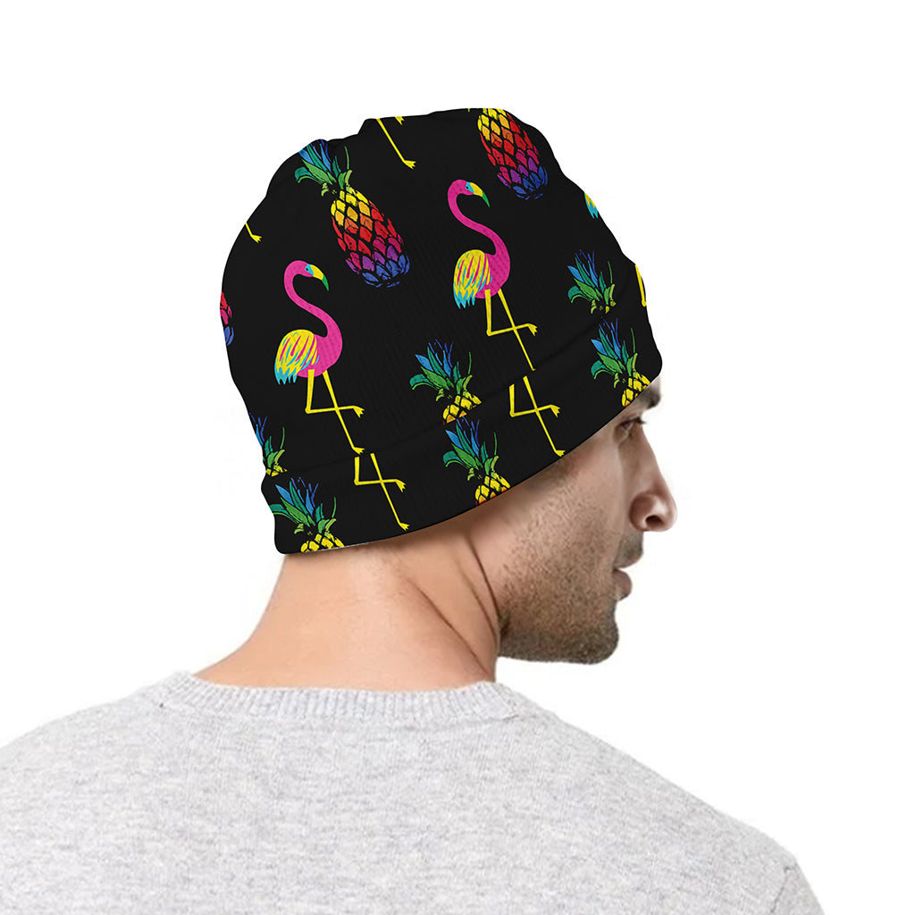 Rainbow Pineapple And Flamingo Print Beanie