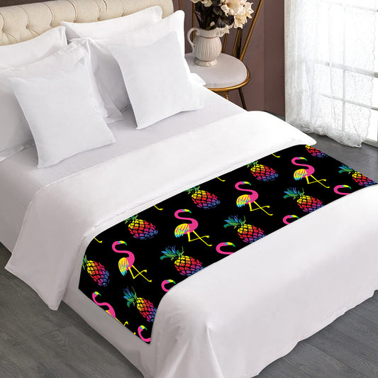 Rainbow Pineapple And Flamingo Print Bed Runner