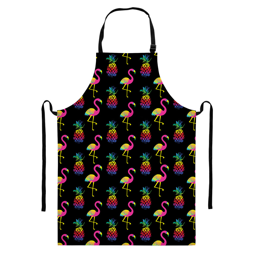 Rainbow Pineapple And Flamingo Print Bib Apron With Pocket