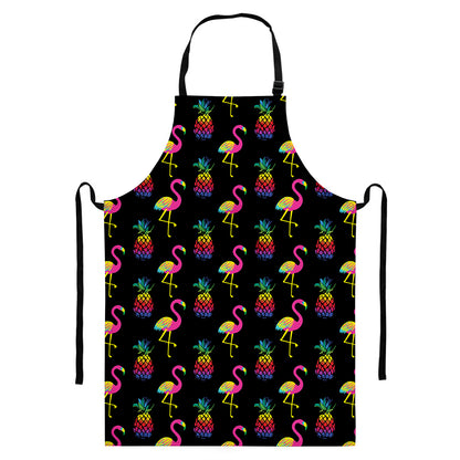 Rainbow Pineapple And Flamingo Print Bib Apron With Pocket