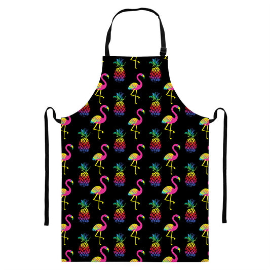 Rainbow Pineapple And Flamingo Print Bib Apron With Pocket