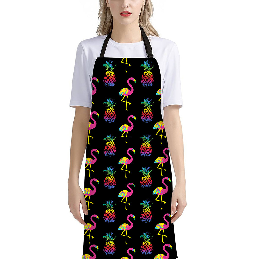 Rainbow Pineapple And Flamingo Print Bib Apron With Pocket