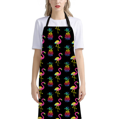Rainbow Pineapple And Flamingo Print Bib Apron With Pocket
