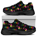 Rainbow Pineapple And Flamingo Print Black Chunky Shoes