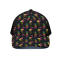 Rainbow Pineapple And Flamingo Print Black Mesh Trucker Hat