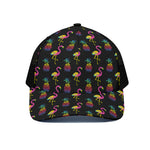 Rainbow Pineapple And Flamingo Print Black Mesh Trucker Cap