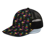 Rainbow Pineapple And Flamingo Print Black Mesh Trucker Cap