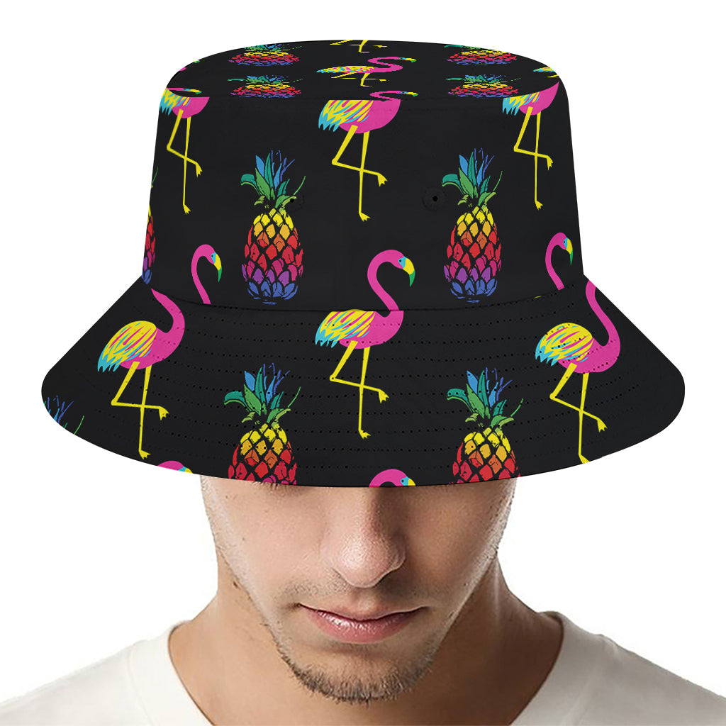 Rainbow Pineapple And Flamingo Print Bucket Hat