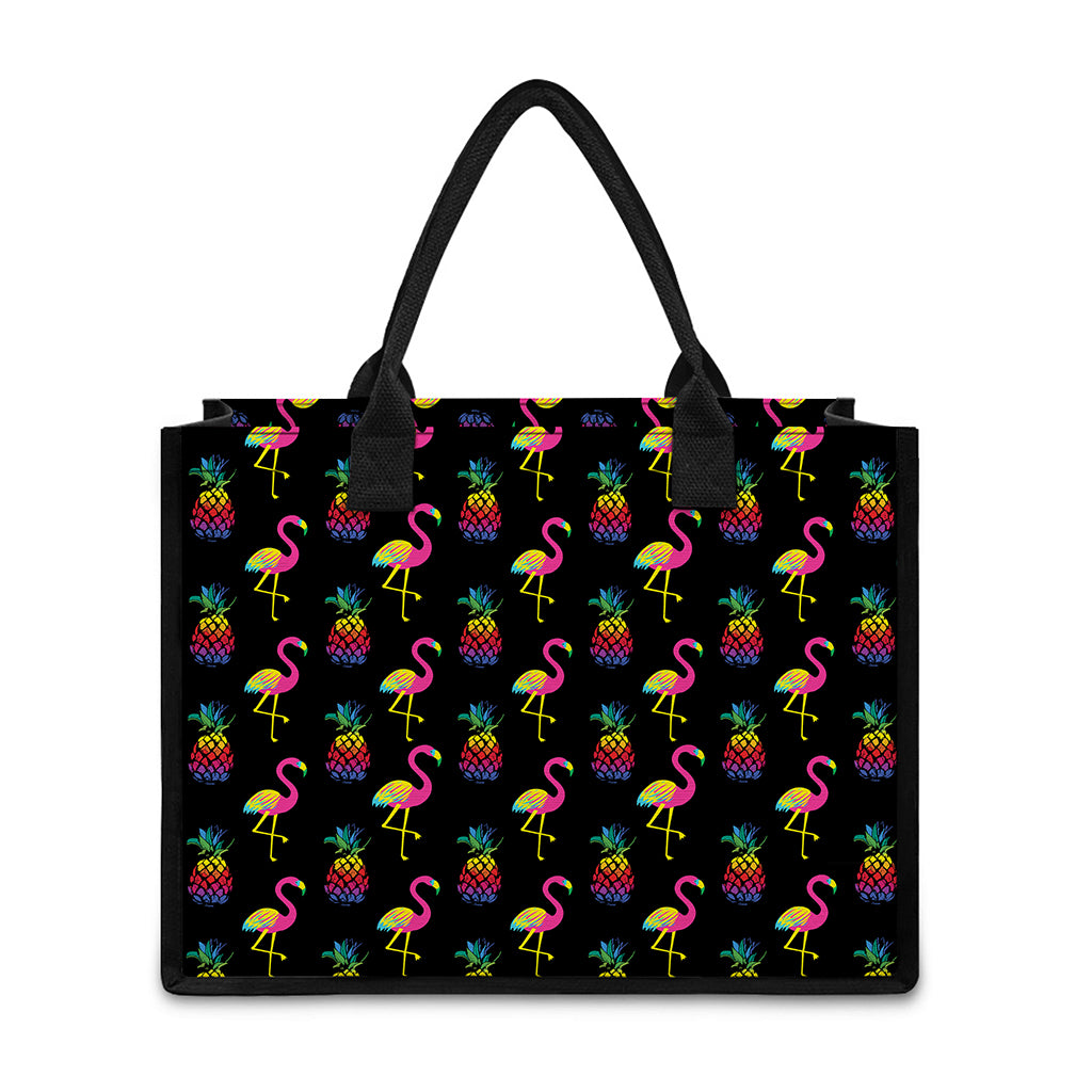 Rainbow Pineapple And Flamingo Print Canvas Tote Bag