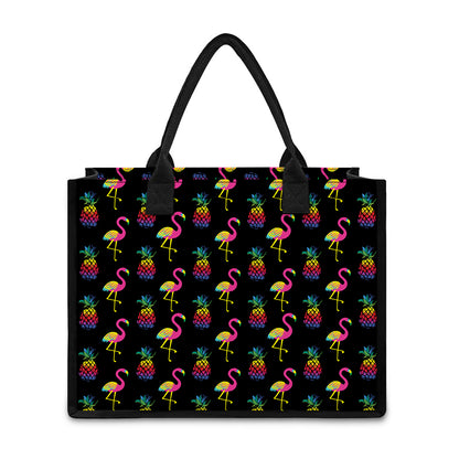Rainbow Pineapple And Flamingo Print Canvas Tote Bag