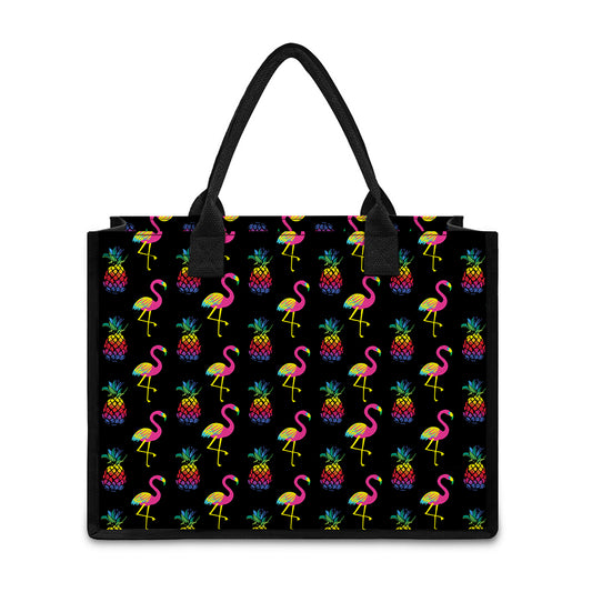 Rainbow Pineapple And Flamingo Print Canvas Tote Bag