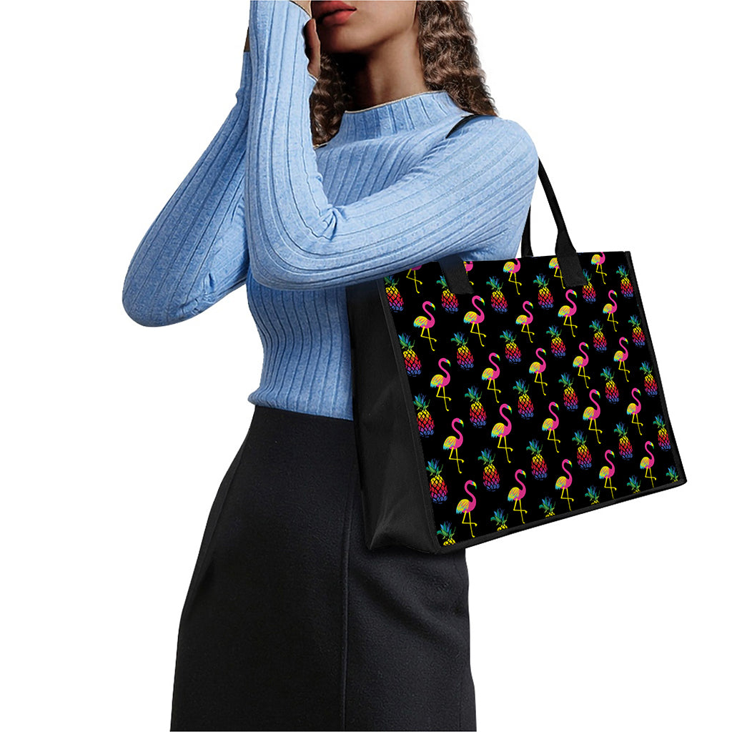 Rainbow Pineapple And Flamingo Print Canvas Tote Bag