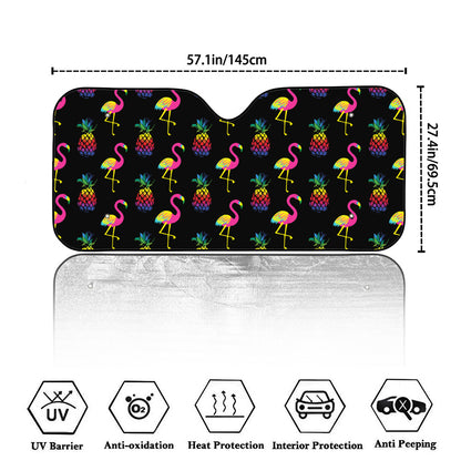 Rainbow Pineapple And Flamingo Print Car Windshield Sun Shade