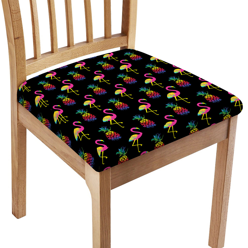 Rainbow Pineapple And Flamingo Print Chair Cushion Cover