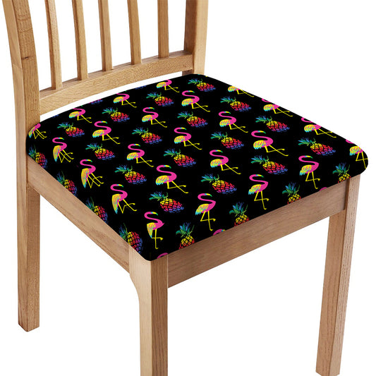 Rainbow Pineapple And Flamingo Print Chair Cushion Cover
