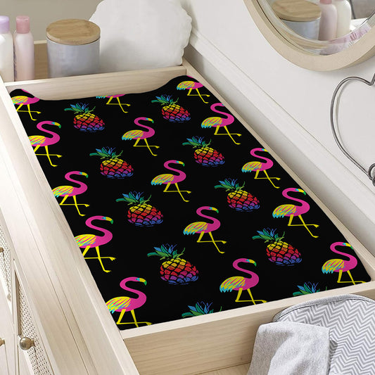 Rainbow Pineapple And Flamingo Print Changing Pad Cover