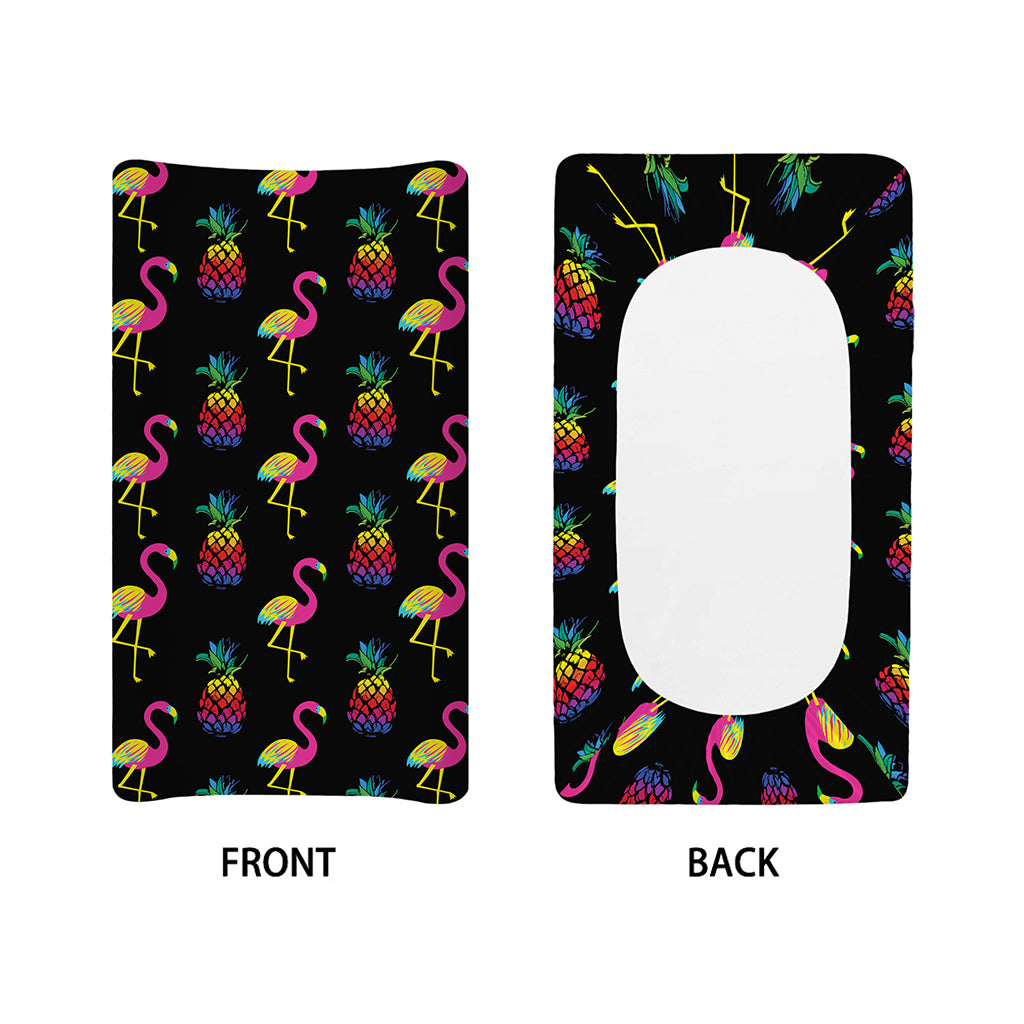 Rainbow Pineapple And Flamingo Print Changing Pad Cover