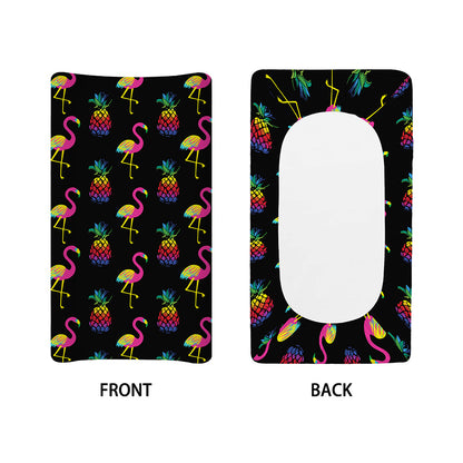 Rainbow Pineapple And Flamingo Print Changing Pad Cover