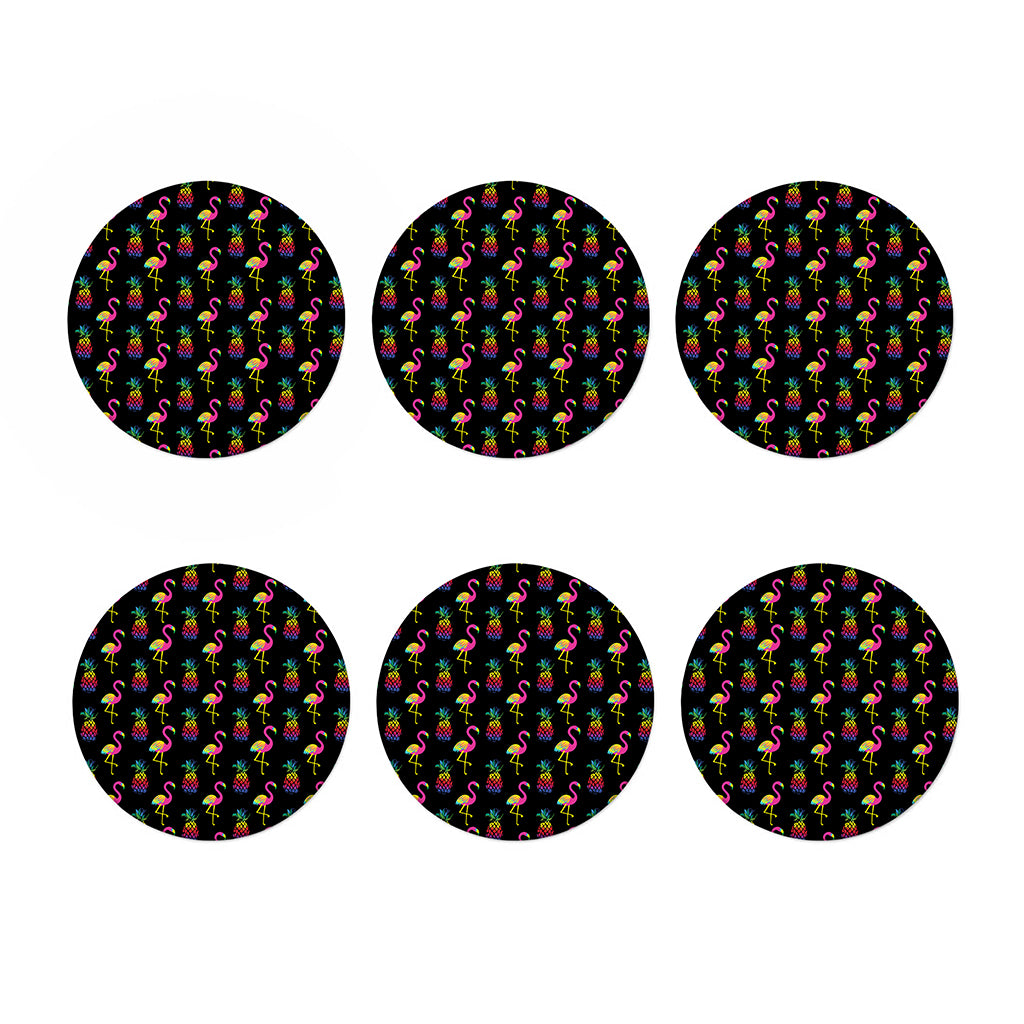 Rainbow Pineapple And Flamingo Print Coaster Set