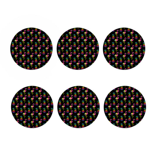 Rainbow Pineapple And Flamingo Print Coaster Set