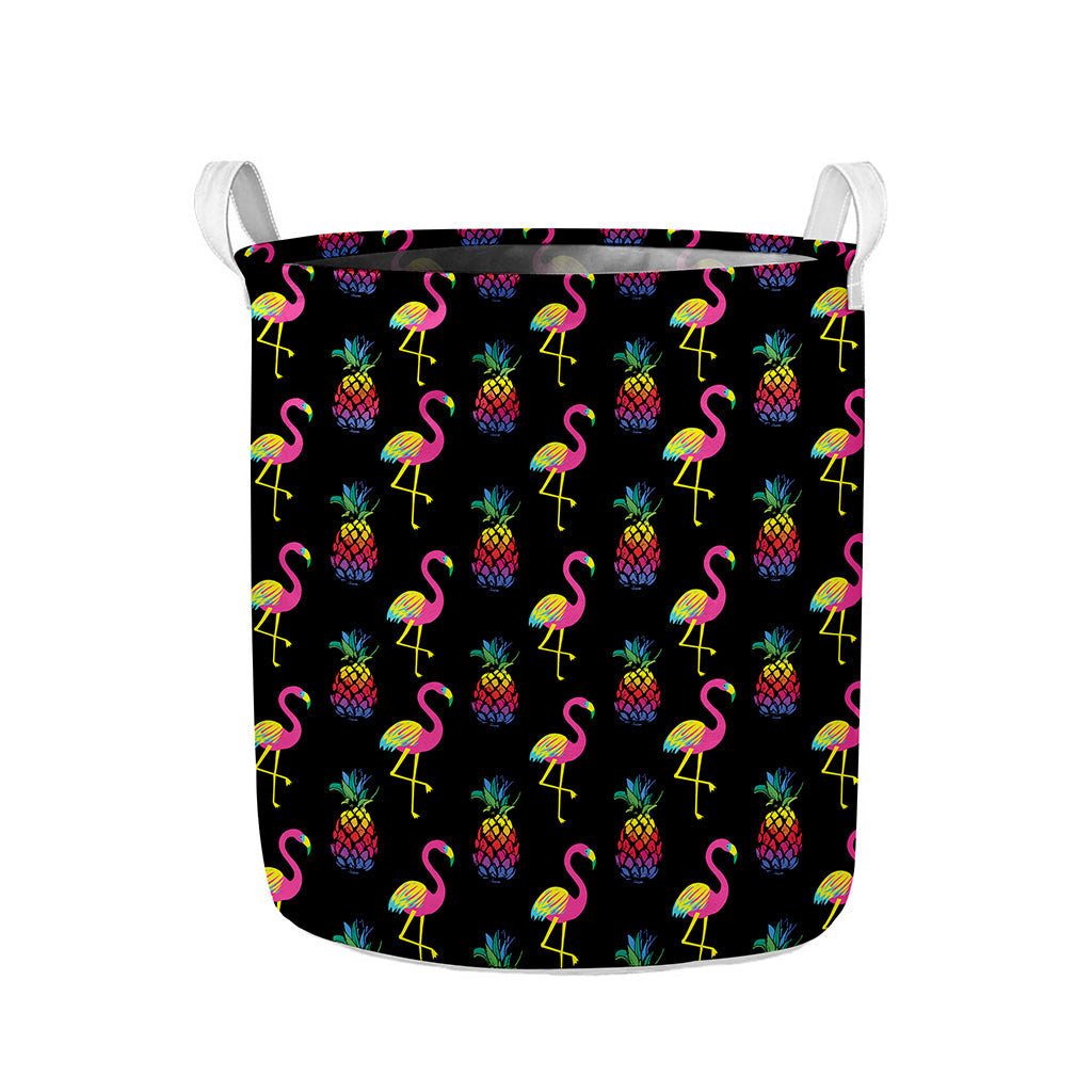 Rainbow Pineapple And Flamingo Print Collapsible Laundry Basket