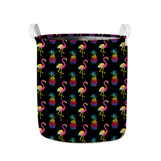 Rainbow Pineapple And Flamingo Print Collapsible Laundry Basket