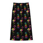 Rainbow Pineapple And Flamingo Print Cotton Front Slit Maxi Skirt