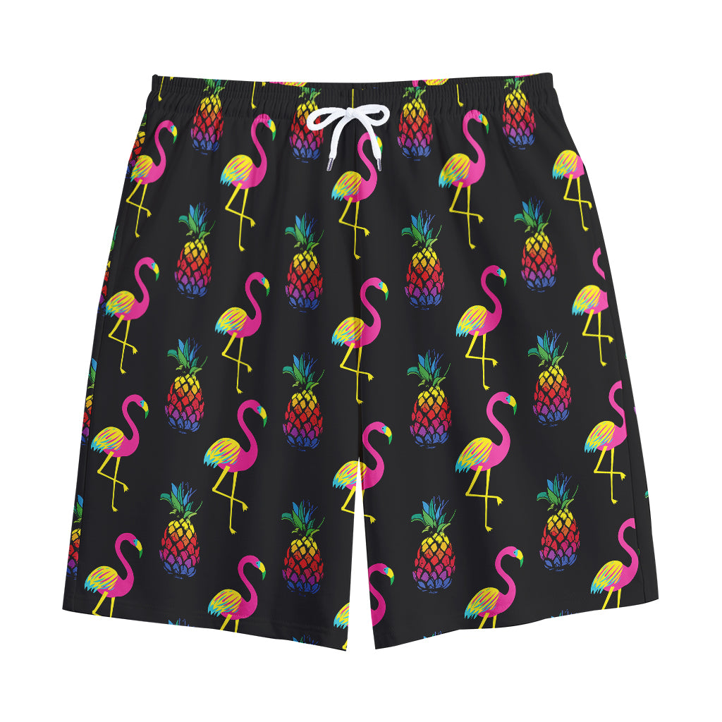 Rainbow Pineapple And Flamingo Print Cotton Shorts