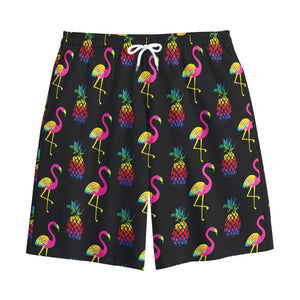 Rainbow Pineapple And Flamingo Print Cotton Shorts