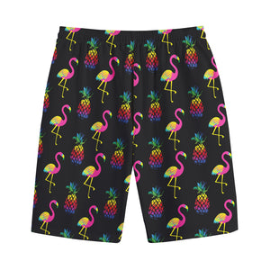 Rainbow Pineapple And Flamingo Print Cotton Shorts