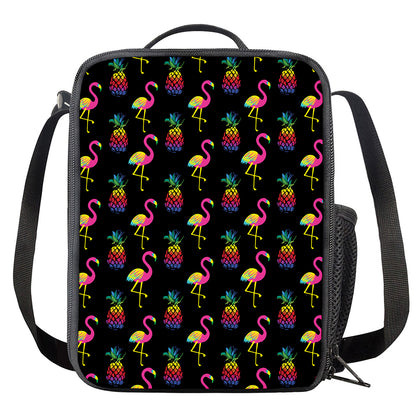 Rainbow Pineapple And Flamingo Print Crossbody Lunch Bag