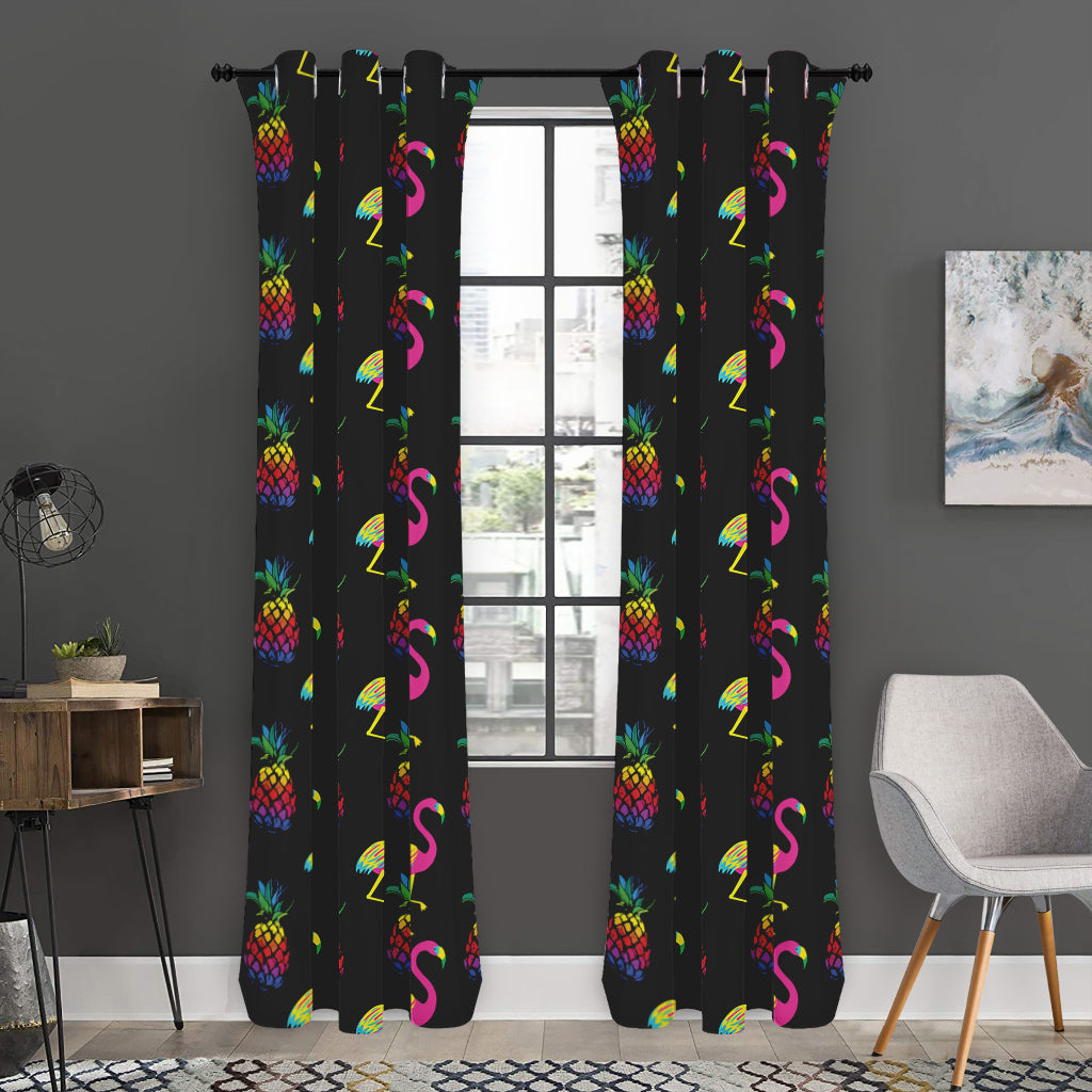 Rainbow Pineapple And Flamingo Print Curtain