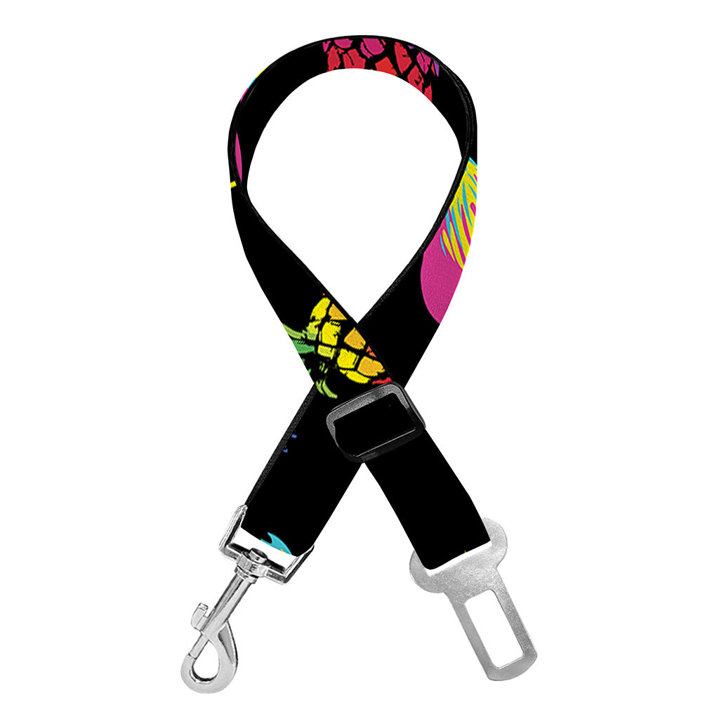 Rainbow Pineapple And Flamingo Print Dog Seat Belt
