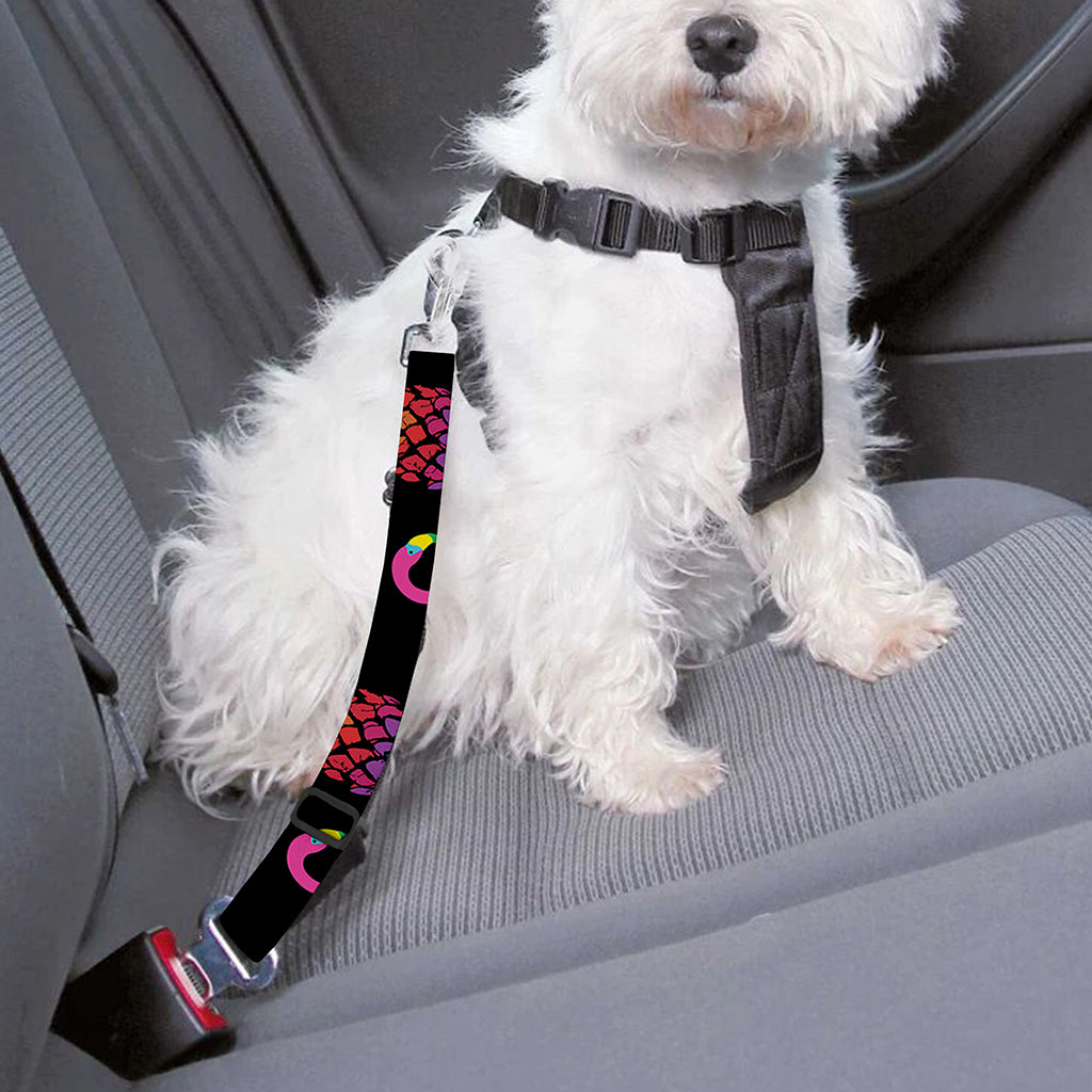 Rainbow Pineapple And Flamingo Print Dog Seat Belt