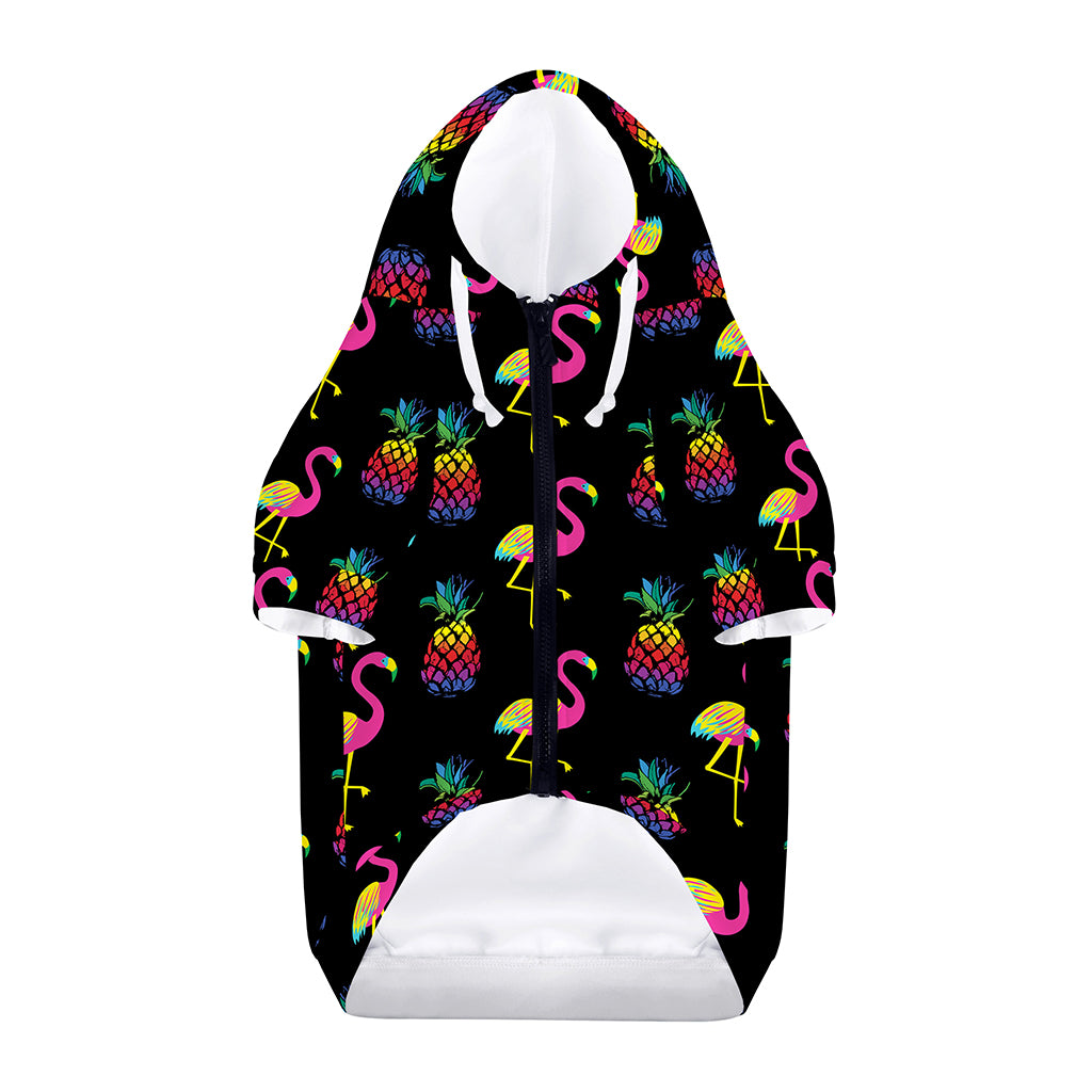 Rainbow Pineapple And Flamingo Print Dog Zip Up Hoodie