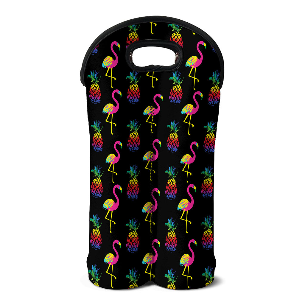 Rainbow Pineapple And Flamingo Print Double Neoprene Wine Tote