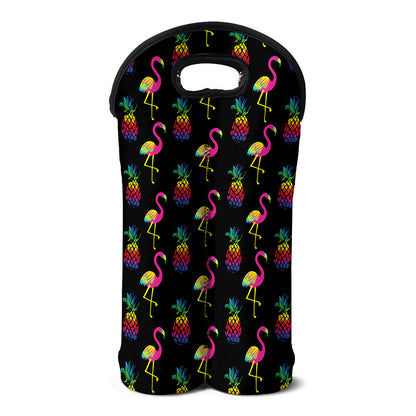 Rainbow Pineapple And Flamingo Print Double Neoprene Wine Tote
