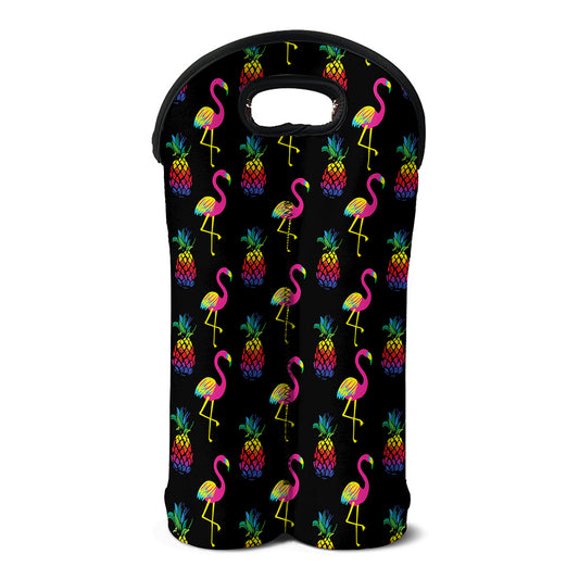 Rainbow Pineapple And Flamingo Print Double Neoprene Wine Tote