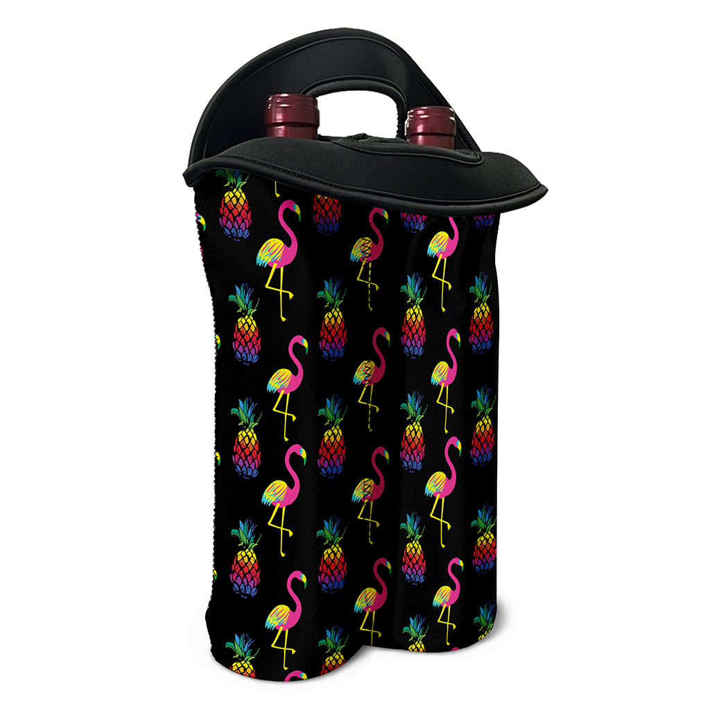 Rainbow Pineapple And Flamingo Print Double Neoprene Wine Tote