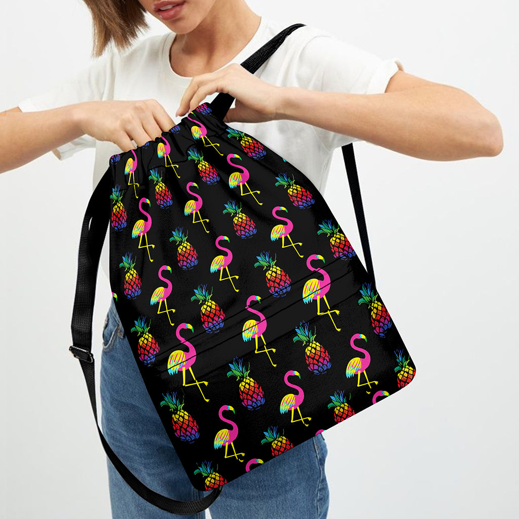 Rainbow Pineapple And Flamingo Print Drawstring Backpack
