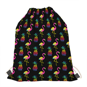 Rainbow Pineapple And Flamingo Print Drawstring Bag