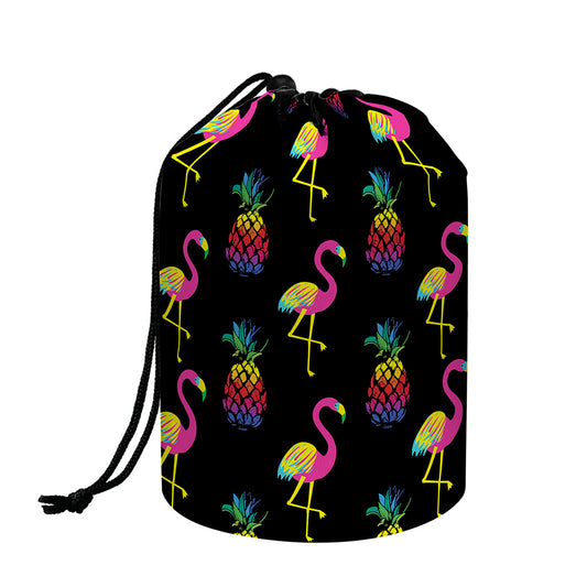 Rainbow Pineapple And Flamingo Print Drawstring Makeup Bag
