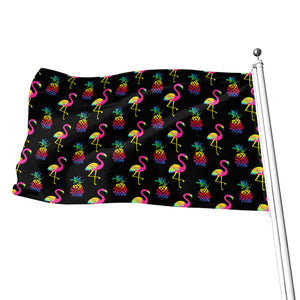 Rainbow Pineapple And Flamingo Print Flag