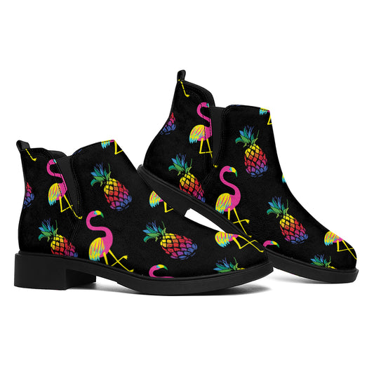 Rainbow Pineapple And Flamingo Print Flat Ankle Boots
